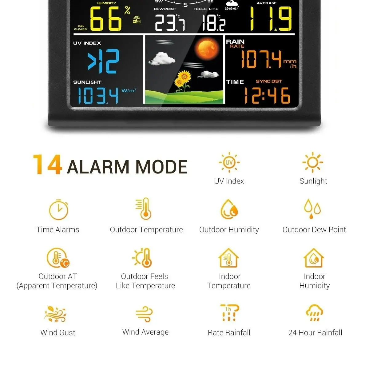 Maxkon  Solar Powered Weather Forecast Station WIFI Wireless Rain Gauge Temperature