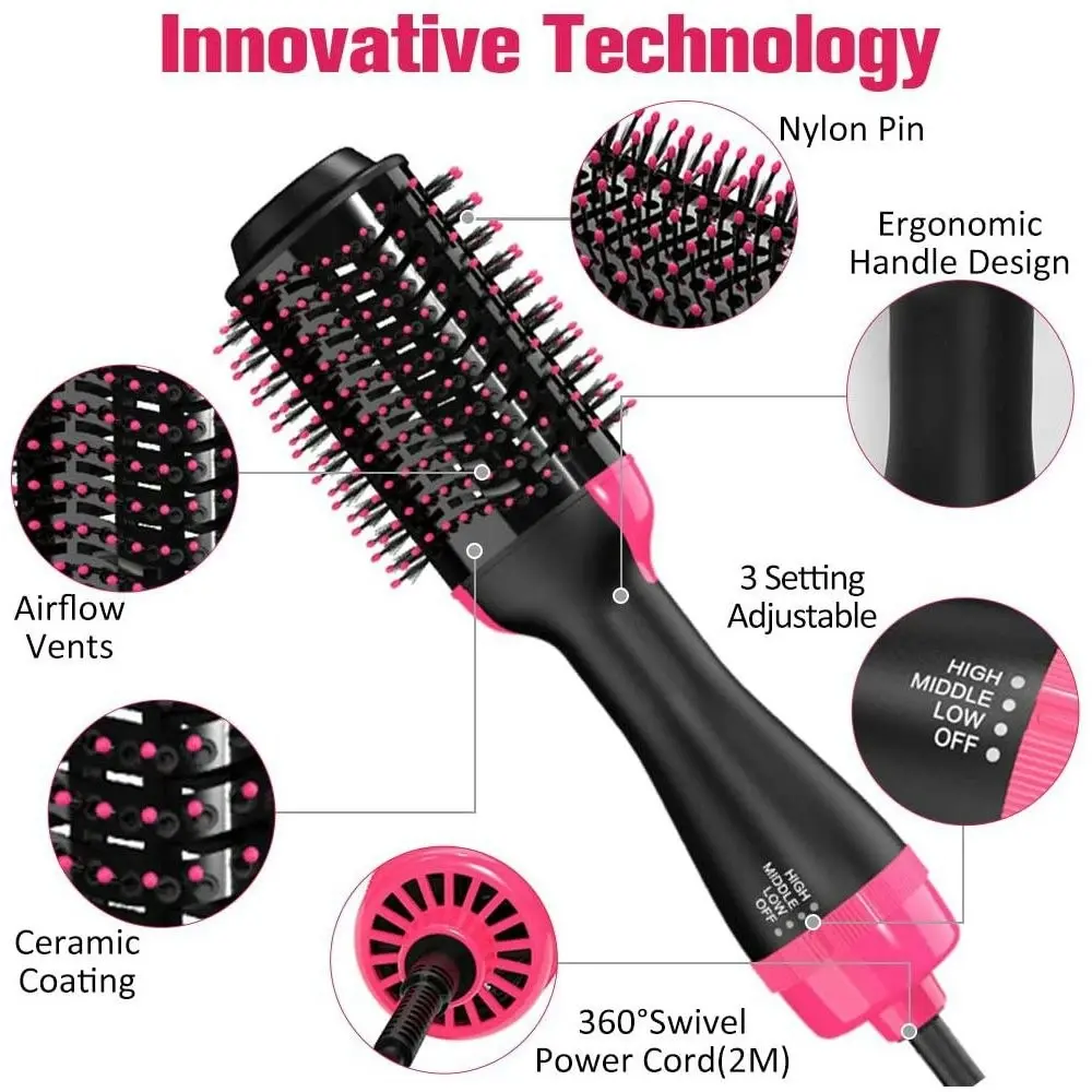 Ausway One-Step Hair Dryer and Volumizer Hot Air Brush, Pink