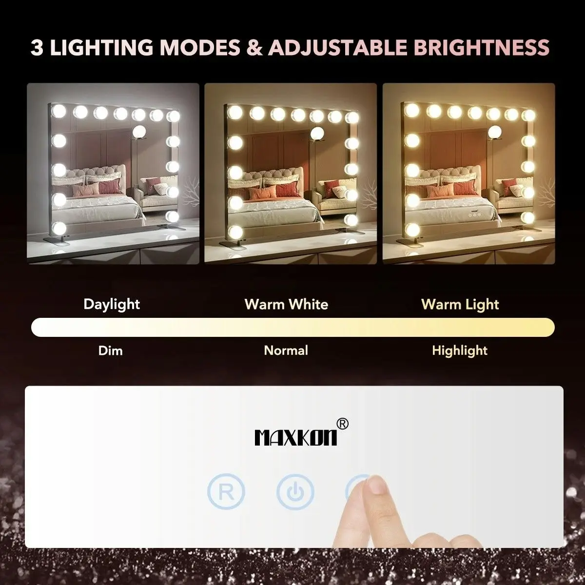 Maxkon Hollywood Style Makeup Mirror 15 LED Lighted Vanity Mirror  Adjustable Brightness