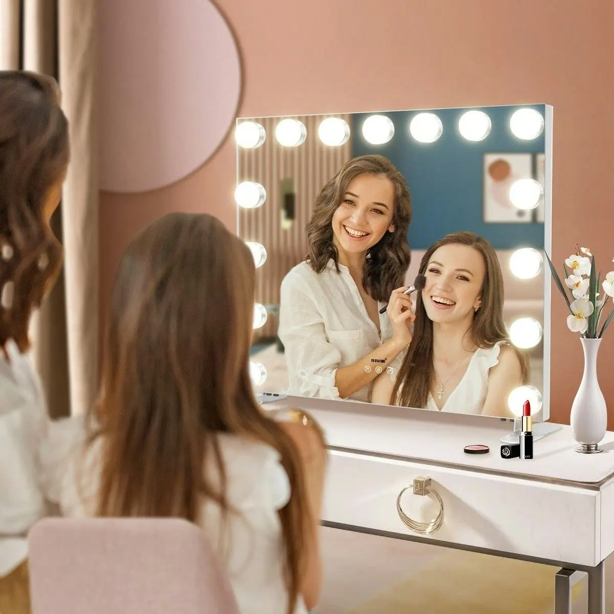 Maxkon Hollywood Style Makeup Mirror 15 LED Lighted Vanity Mirror  Adjustable Brightness