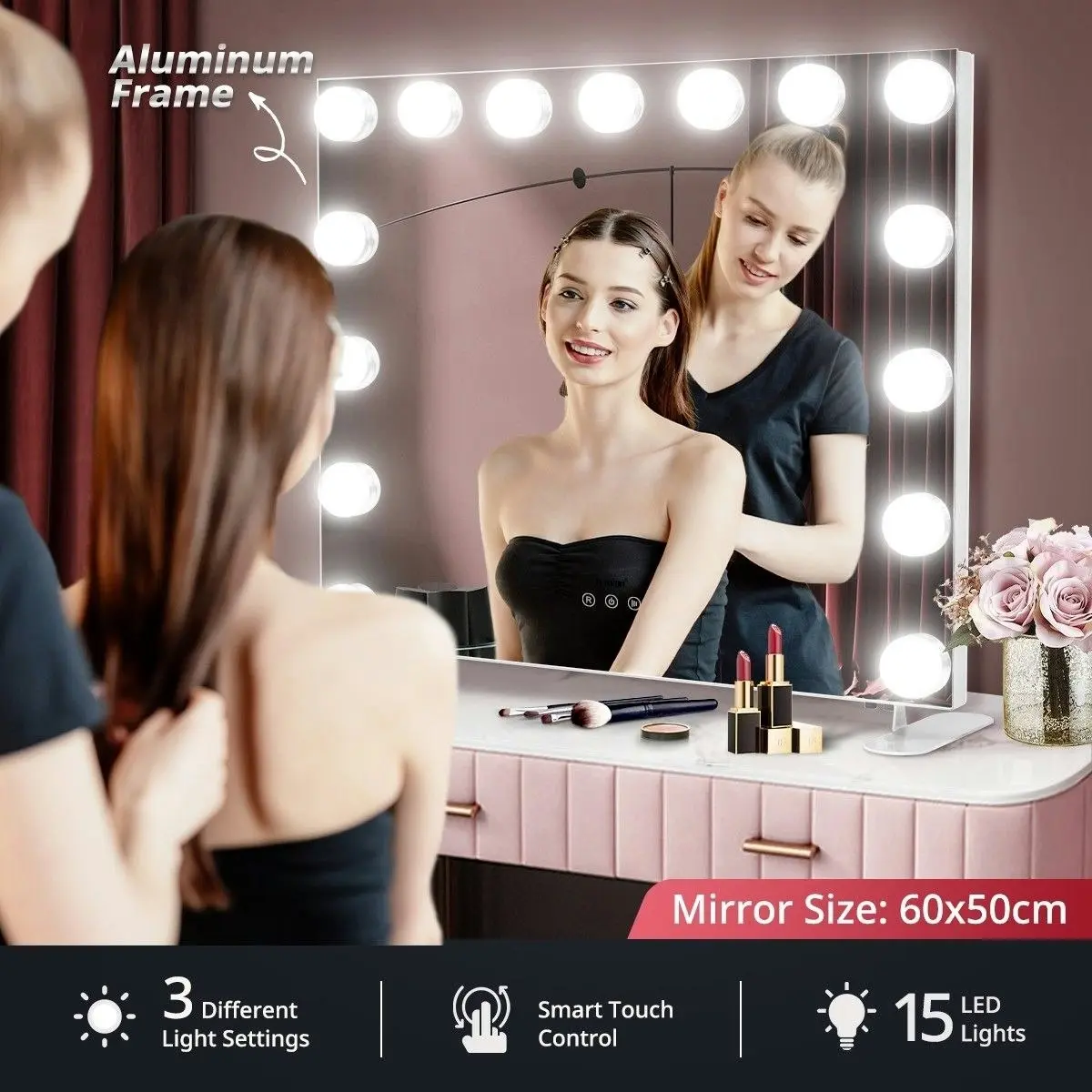 Maxkon Hollywood Style Makeup Mirror 15 LED Lighted Vanity Mirror  Adjustable Brightness