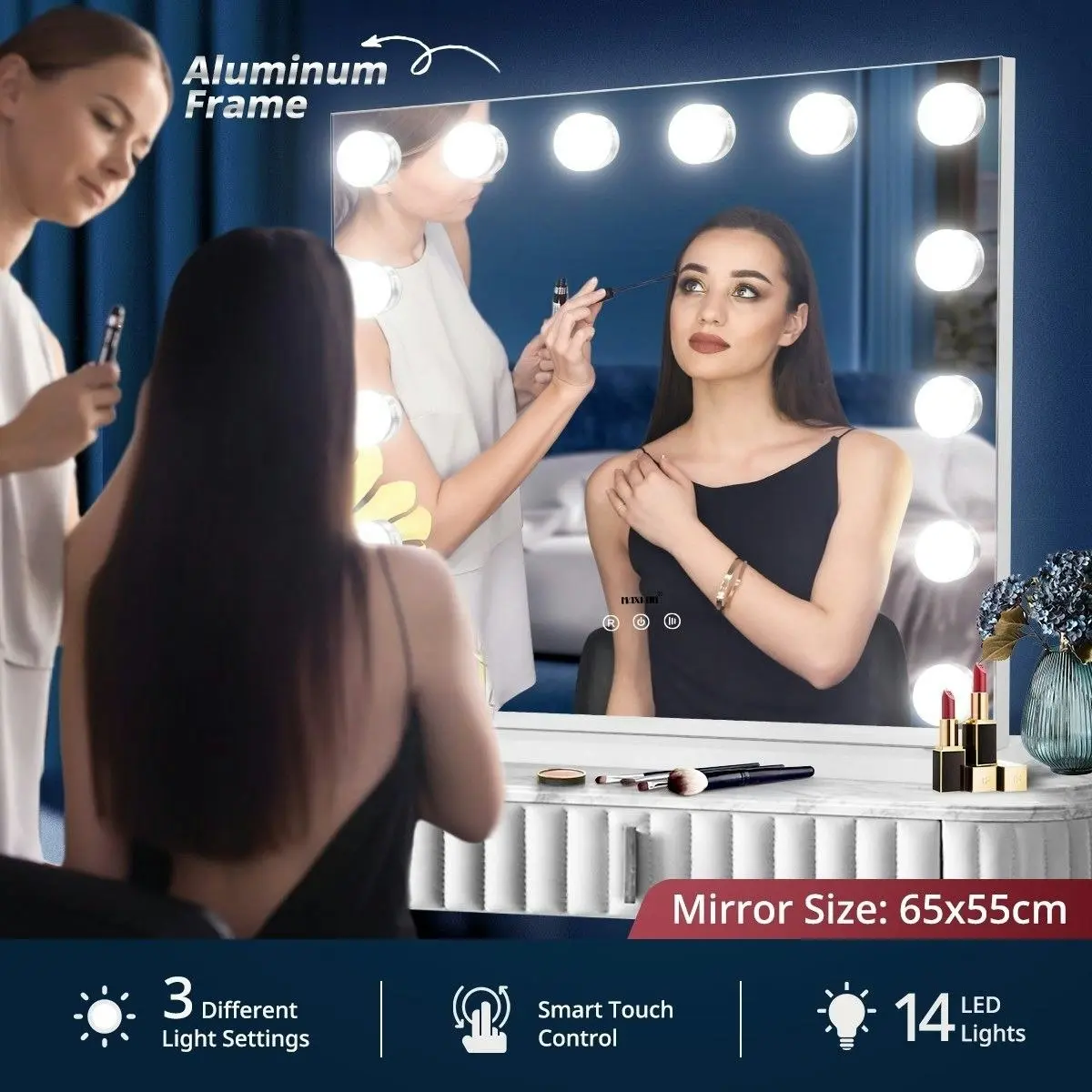 Maxkon Makeup Mirror Hollywood Style 14 LED Lighted Vanity Mirror  Adjustable Brightness