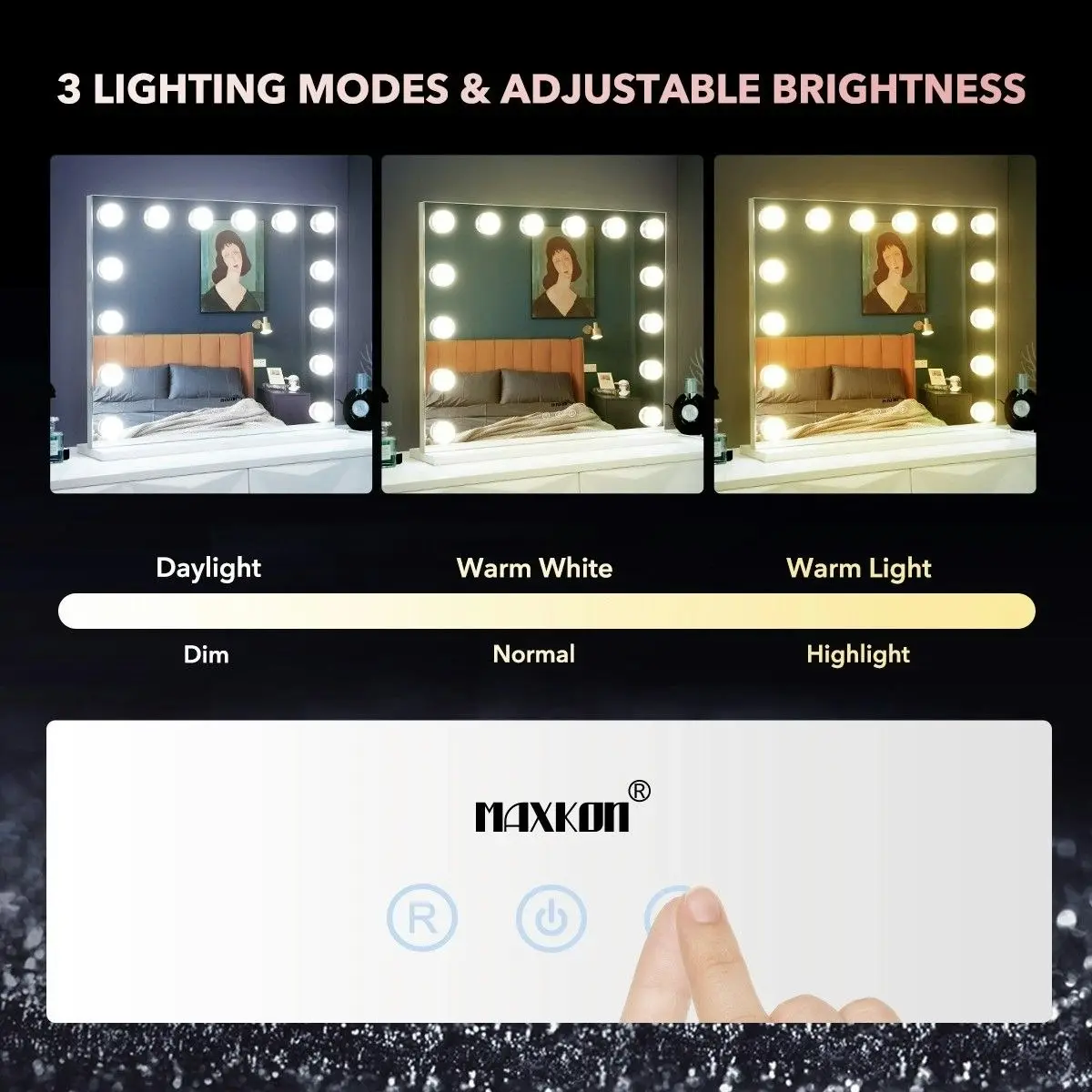 Maxkon Makeup Mirror Hollywood Style 14 LED Lighted Vanity Mirror  Adjustable Brightness