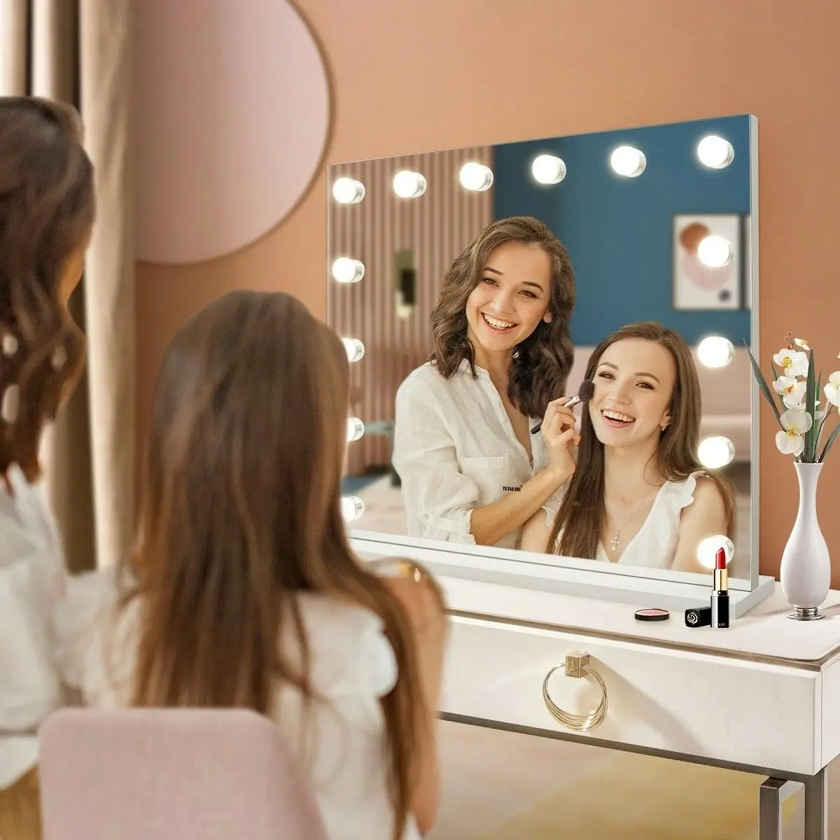 Maxkon Makeup Mirror Hollywood Style 14 LED Lighted Vanity Mirror  Adjustable Brightness