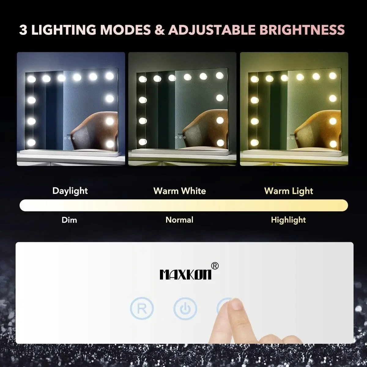 Maxkon Makeup Mirror 12 LED Lights Vanity Mirror Adjustable Brightness  Hollywood Style