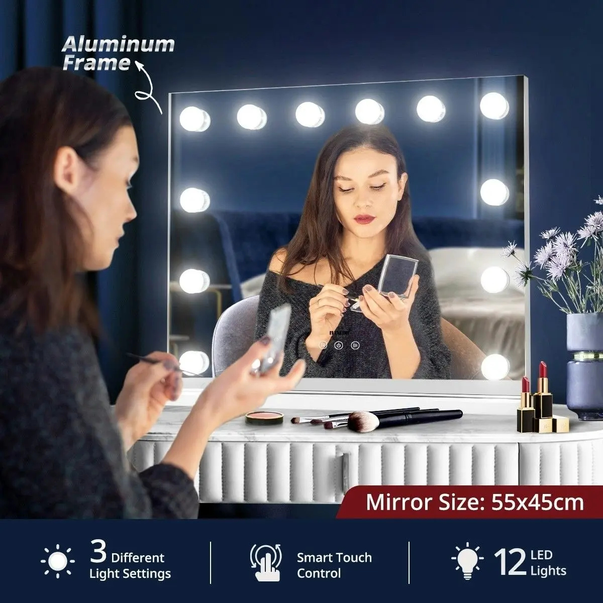 Maxkon Makeup Mirror 12 LED Lights Vanity Mirror Adjustable Brightness  Hollywood Style