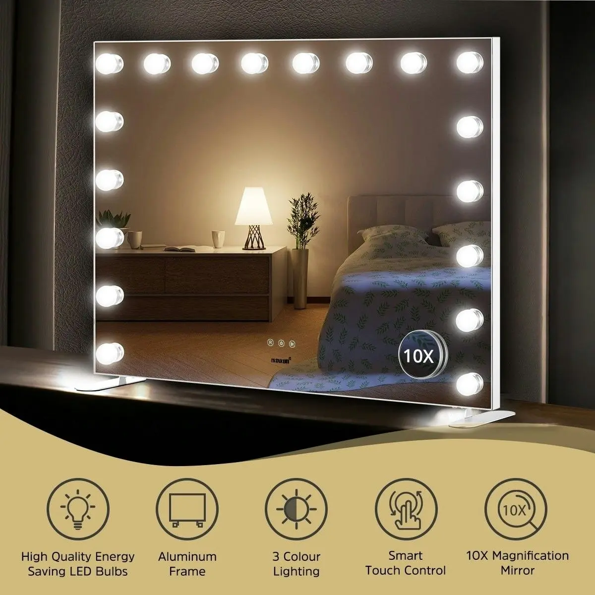 Maxkon Makeup Mirror Hollywood Vanity Mirror  18 LED Lighted Mirror with Adjustable Brightness