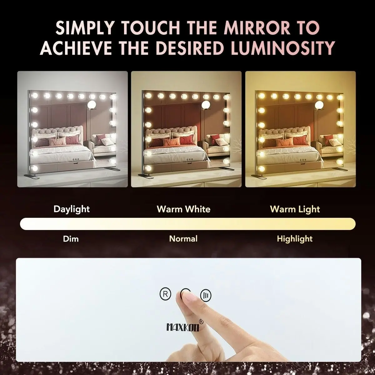 Maxkon Makeup Mirror Hollywood Vanity Mirror  18 LED Lighted Mirror with Adjustable Brightness