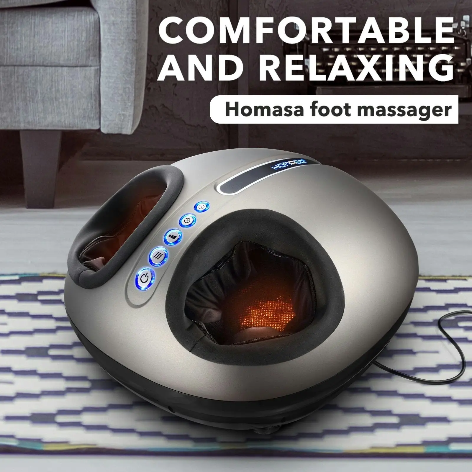 HOMASA  Foot Massager Machine Spa Reflexology with Heat Shiatsu Deep Kneading 3 Modes Feet Massage Gift for Home Office