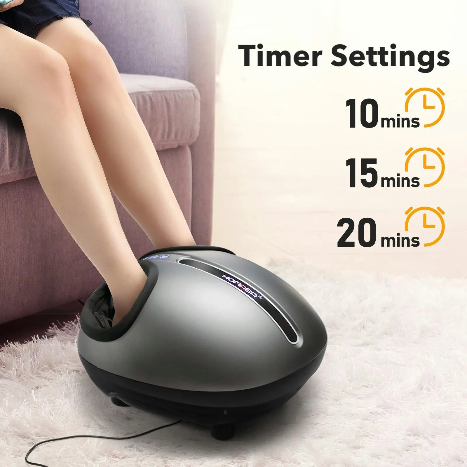 HOMASA  Foot Massager Machine Spa Reflexology with Heat Shiatsu Deep Kneading 3 Modes Feet Massage Gift for Home Office