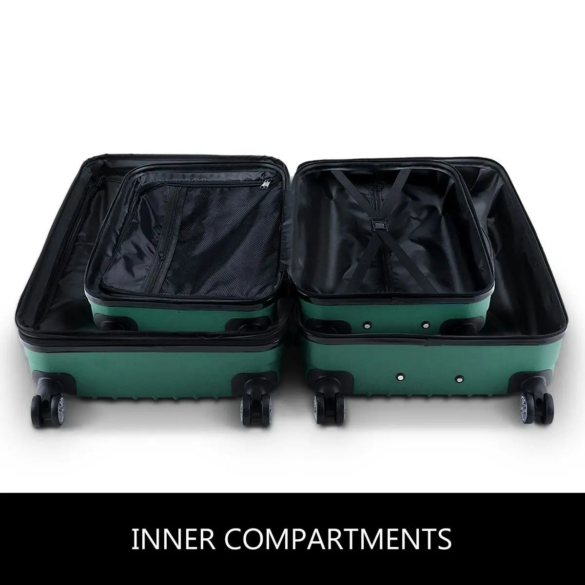 Buon Viaggio 2 Piece Luggage Set Carry On Travel Suitcases Cabin Hard Shell Case Bags Lightweight Rolling Trolley with Wheels TSA Lock Green