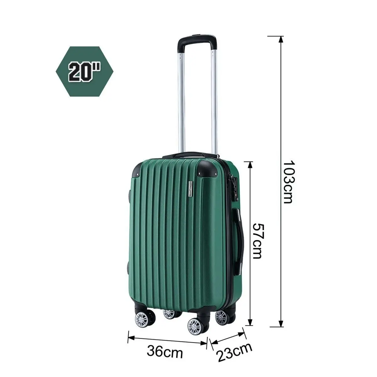 Buon Viaggio 2 Piece Luggage Set Carry On Travel Suitcases Cabin Hard Shell Case Bags Lightweight Rolling Trolley with Wheels TSA Lock Green