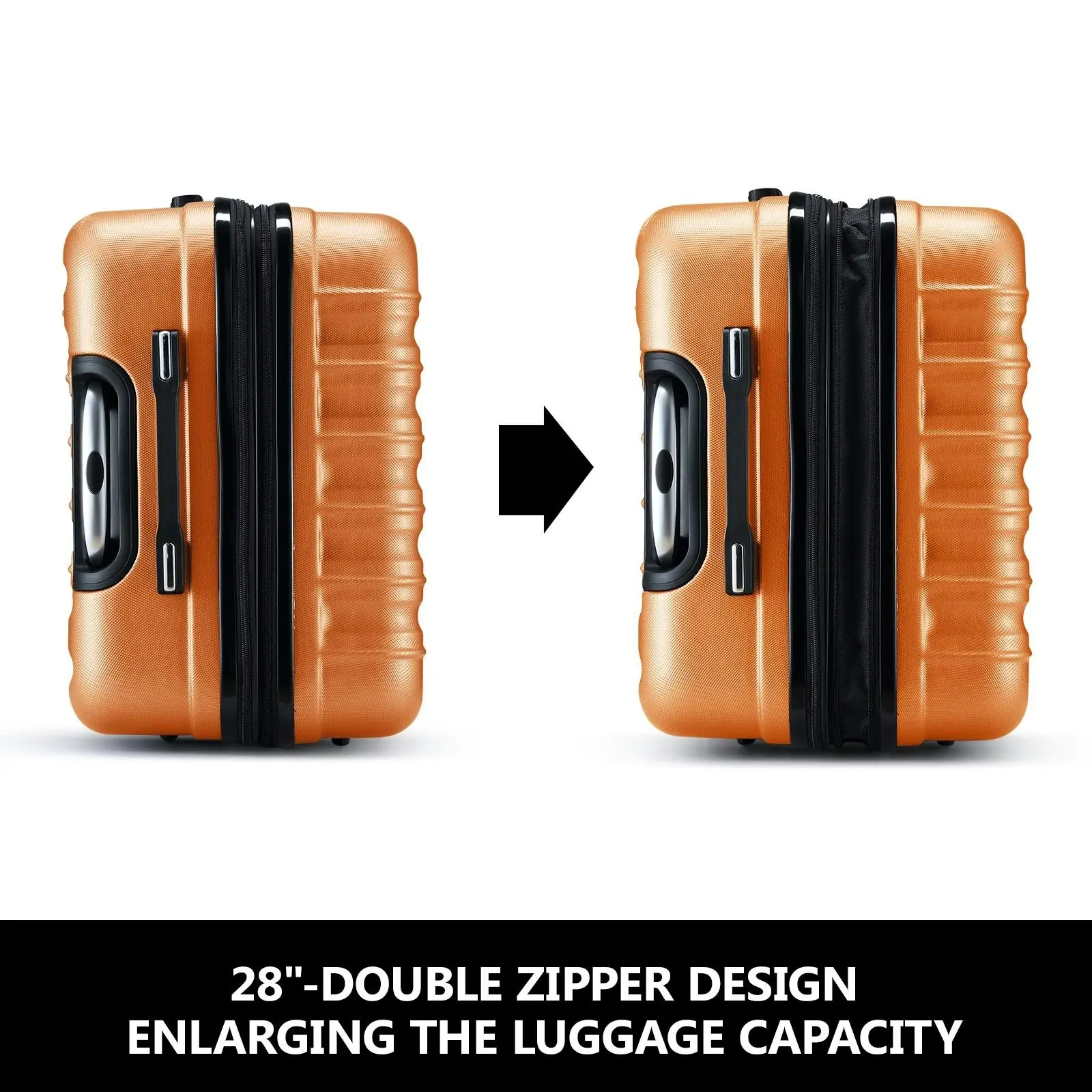 Buon Viaggio 2 PCS Luggage Set Travel Suitcases Hard Carry On Rolling Trolley Lightweight with TSA Lock Orange