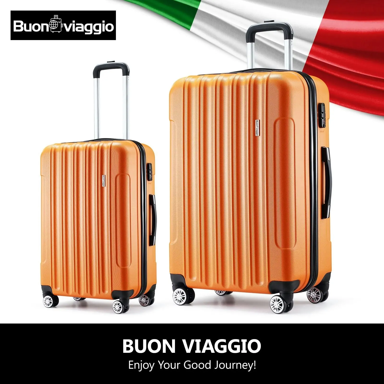 Buon Viaggio 2 PCS Luggage Set Travel Suitcases Hard Carry On Rolling Trolley Lightweight with TSA Lock Orange