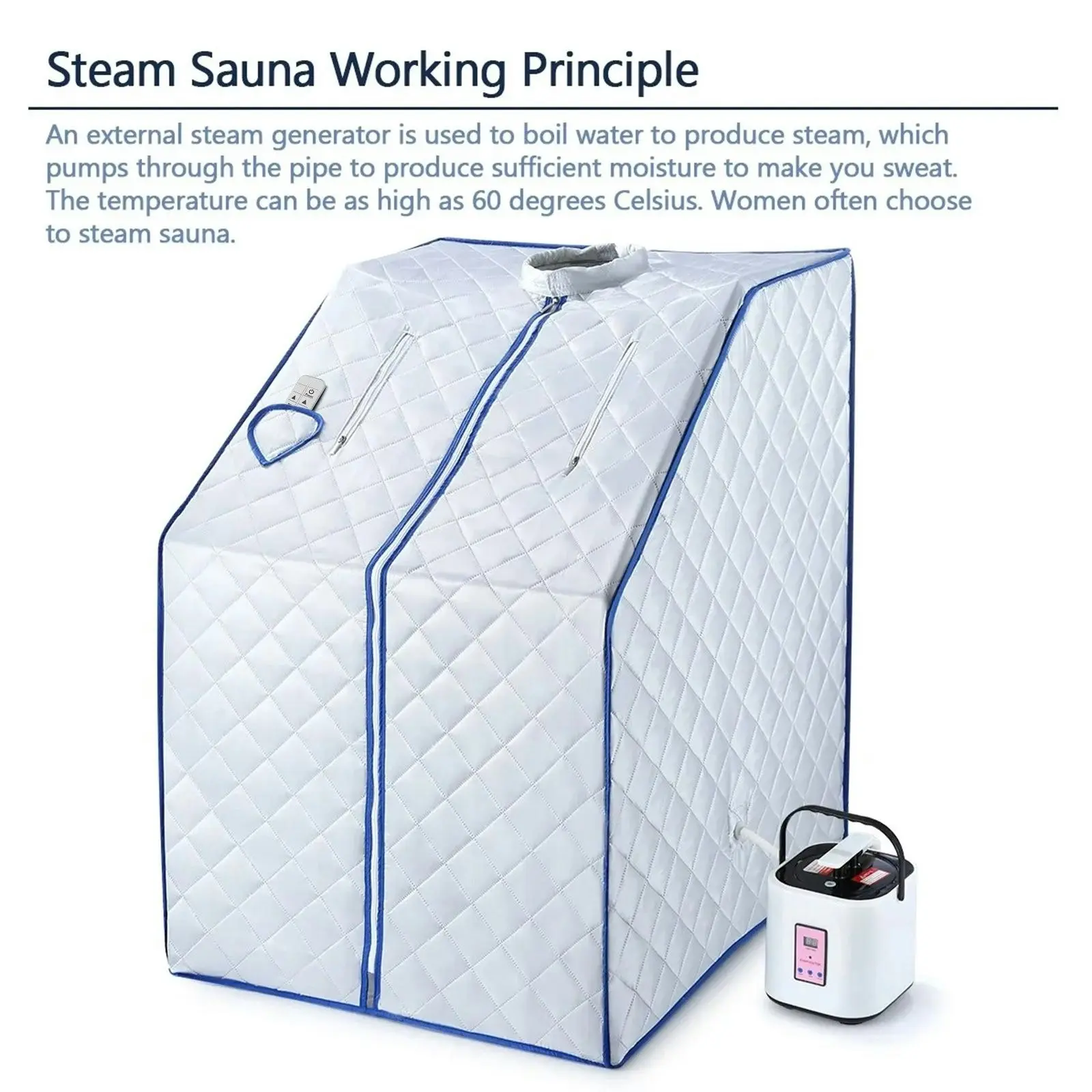 Ausway Portable Steam Sauna Full Body Spa Kit 1000W Steamer W/Foldable Chair + Remote Control