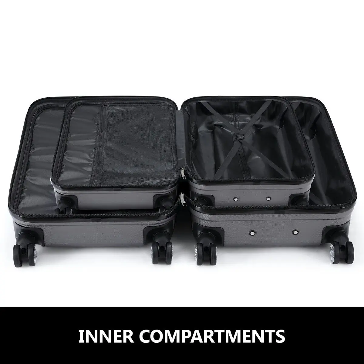 Buon Viaggio 2 PCS Luggage Set Travel Hard Suitcases Carry On Lightweight Rolling Trolley TSA Lock Dark Grey