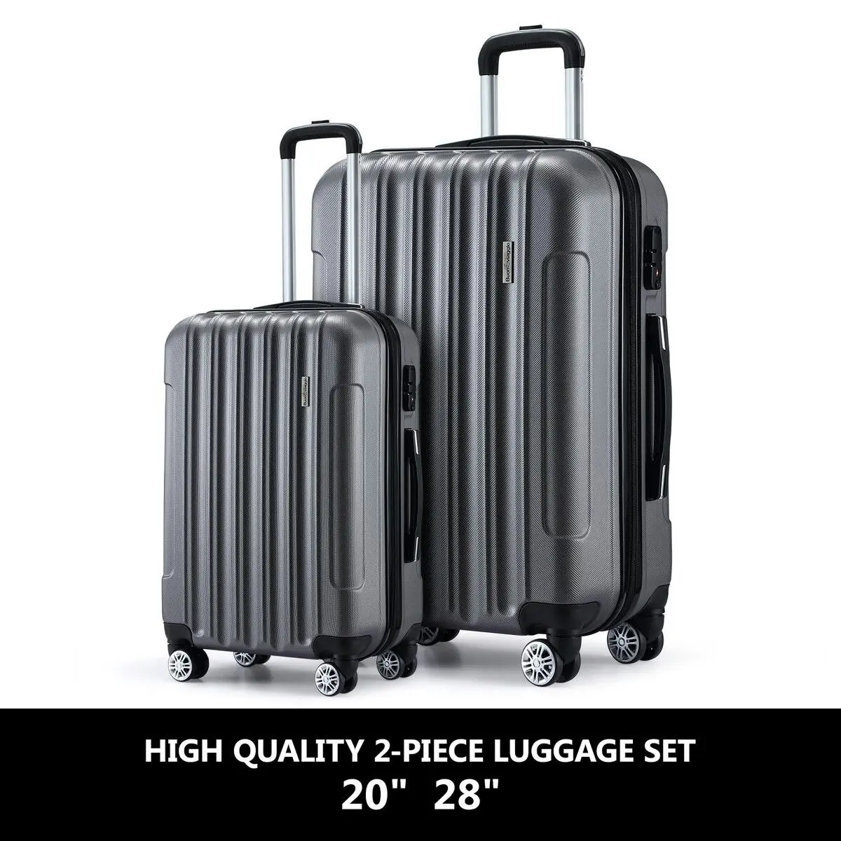 Buon Viaggio 2 PCS Luggage Set Travel Hard Suitcases Carry On Lightweight Rolling Trolley TSA Lock Dark Grey