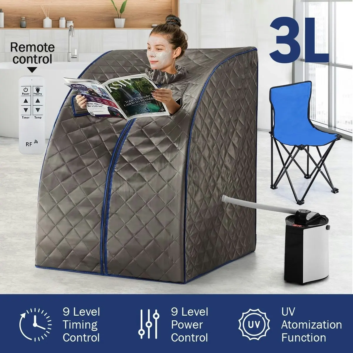 Maxkon Portable Steam Sauna Therapeutic Home Sauna Spa Kit with Steam Pot, Portable Chair & Remote Control