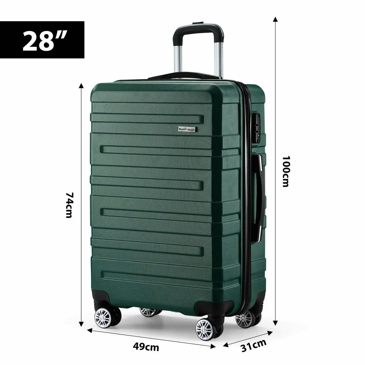 Buon Viaggio Carry On Luggage Suitcase Traveller Bag Travel Hard Shell Case Lightweight with Wheels Checked Travelling Rolling Trolley TSA Lock Green