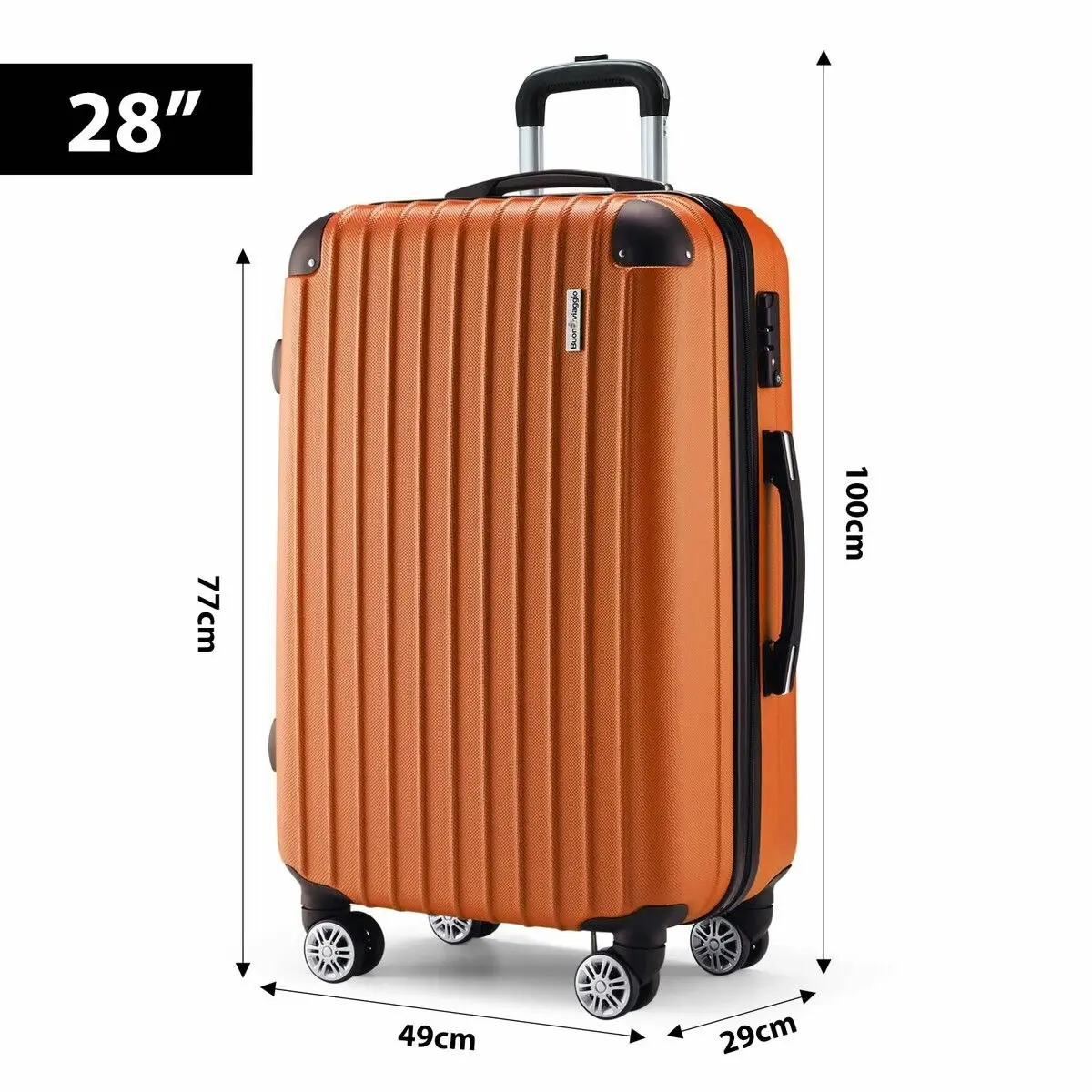 Buon Viaggio Carry On Luggage Suitcase Travel Travaller Bag Hard Shell Case Lightweight Travelling with Wheels Checked Rolling Trolley TSA Lock Orange