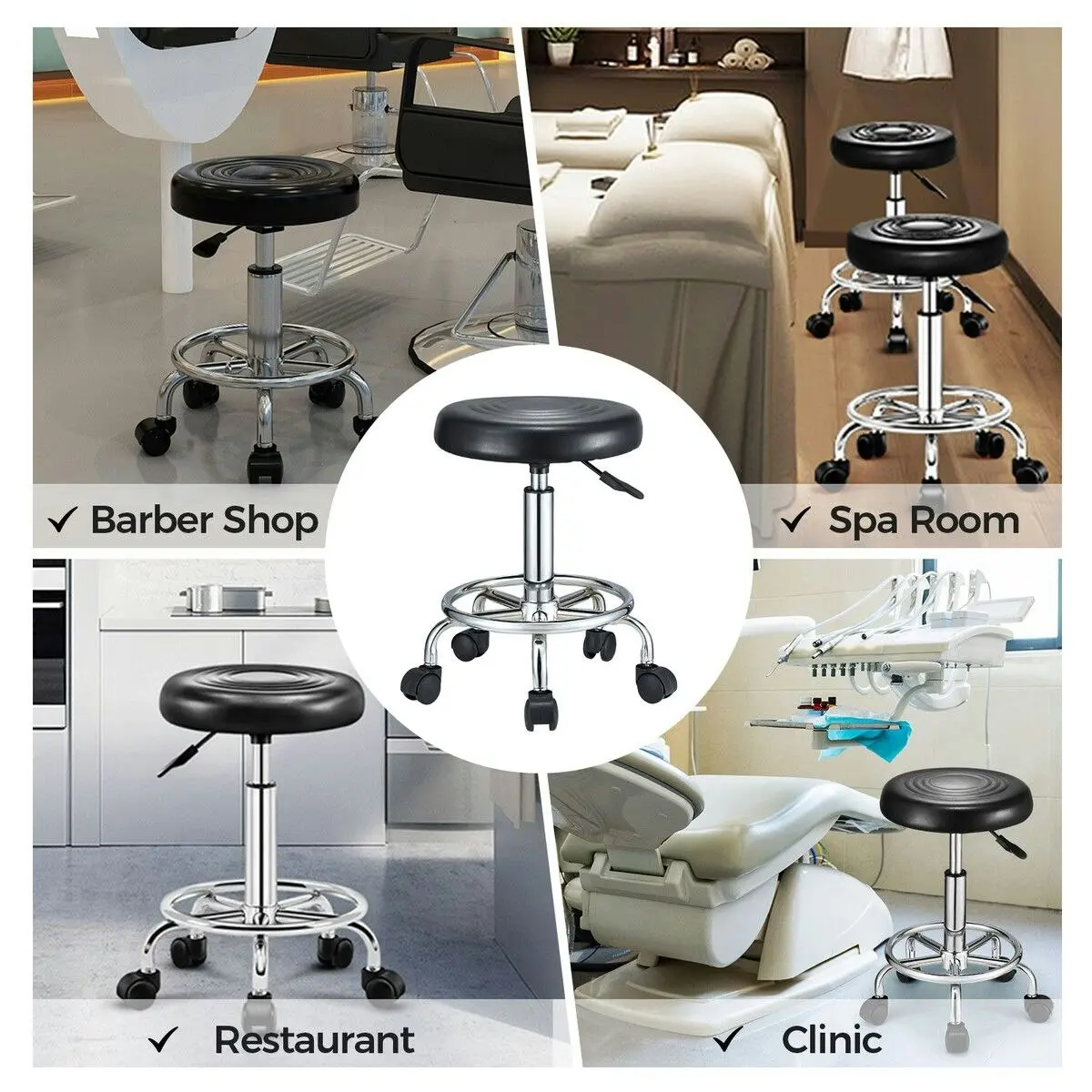 Ausway Salon Chair Barber Stool Hairdressing Beauty Clinic Height Adjustable Rotatable Round PU Black