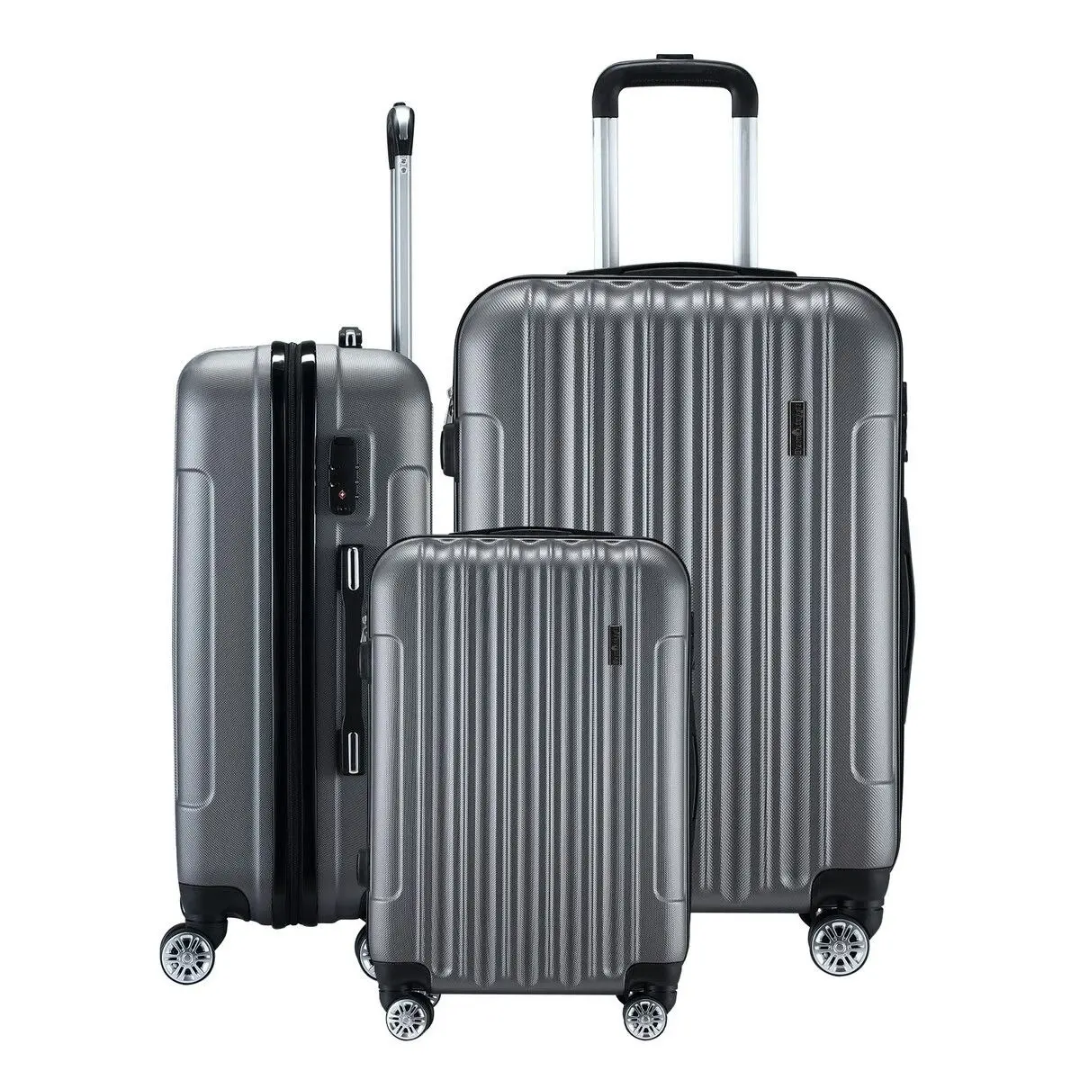 Buon Viaggio 3PCS Luggage Set Hard Carry On Travel Suitcases Trolley Lightweight with TSA Lock 2 Covers Dark Grey