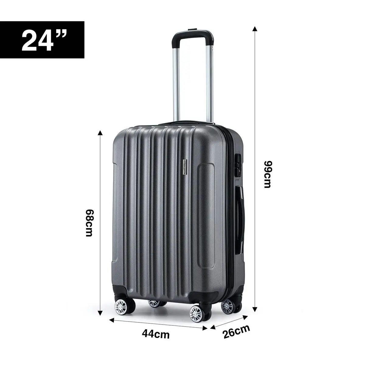 Buon Viaggio 3PCS Luggage Set Hard Carry On Travel Suitcases Trolley Lightweight with TSA Lock 2 Covers Dark Grey