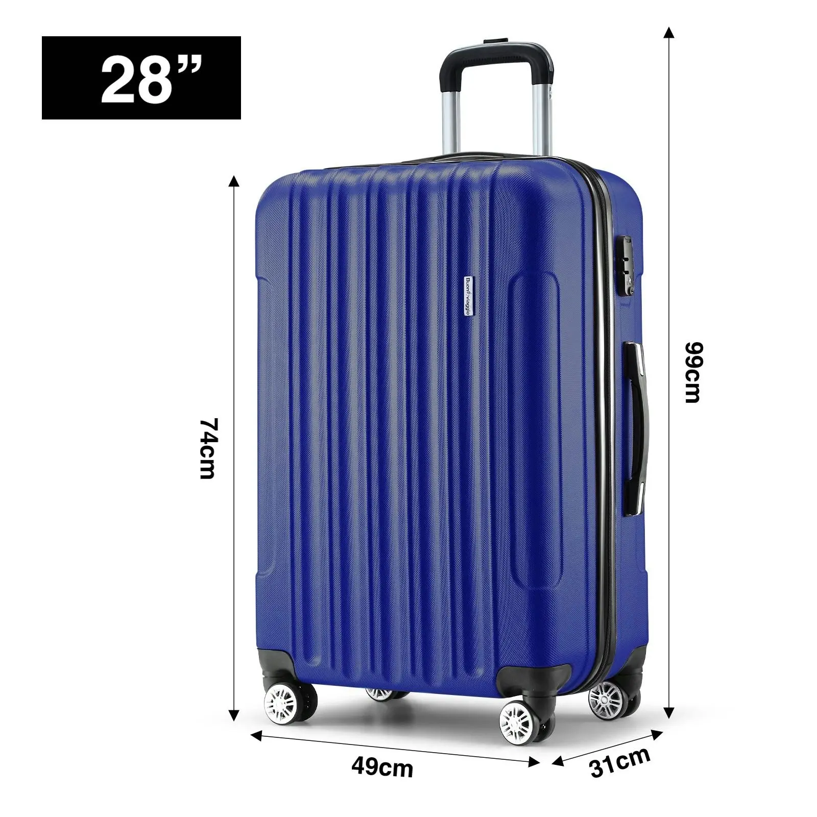 Buon Viaggio 3PCS Luggage Set Hard Travel Suitcases Carry On Lightweight Trolley with TSA Lock 2 Covers Royal Blue