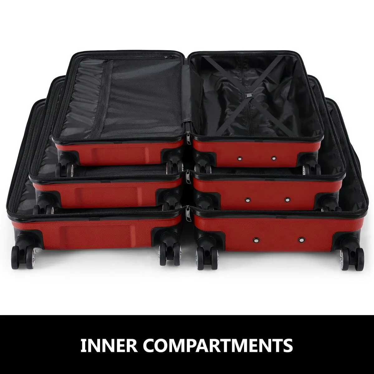 Buon Viaggio 3 Piece Luggage Set Travel Suitcases Hard Carry On Trolley Lightweight with TSA Lock and 2 Covers Red