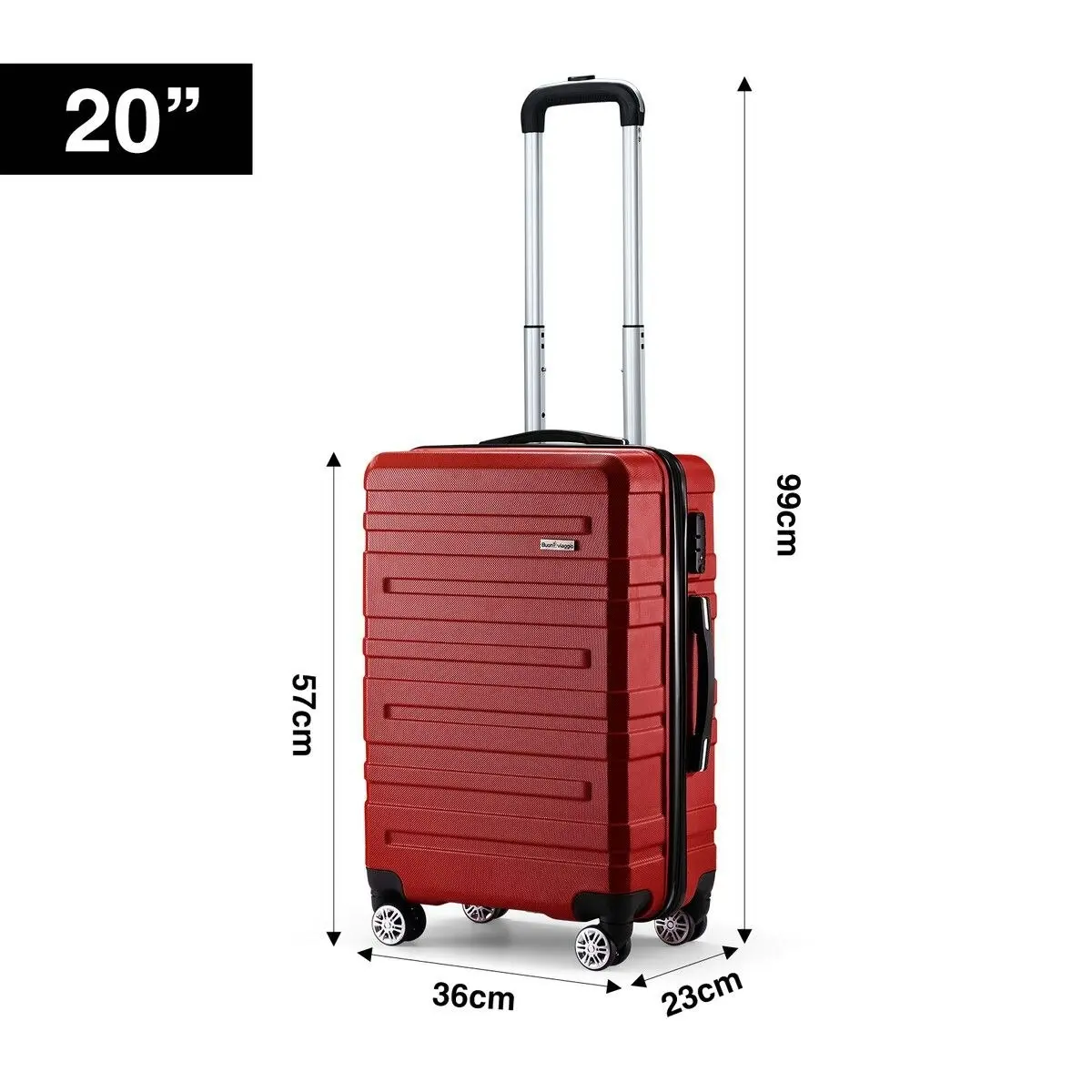 Buon Viaggio 3 Piece Luggage Set Travel Suitcases Hard Carry On Trolley Lightweight with TSA Lock and 2 Covers Red