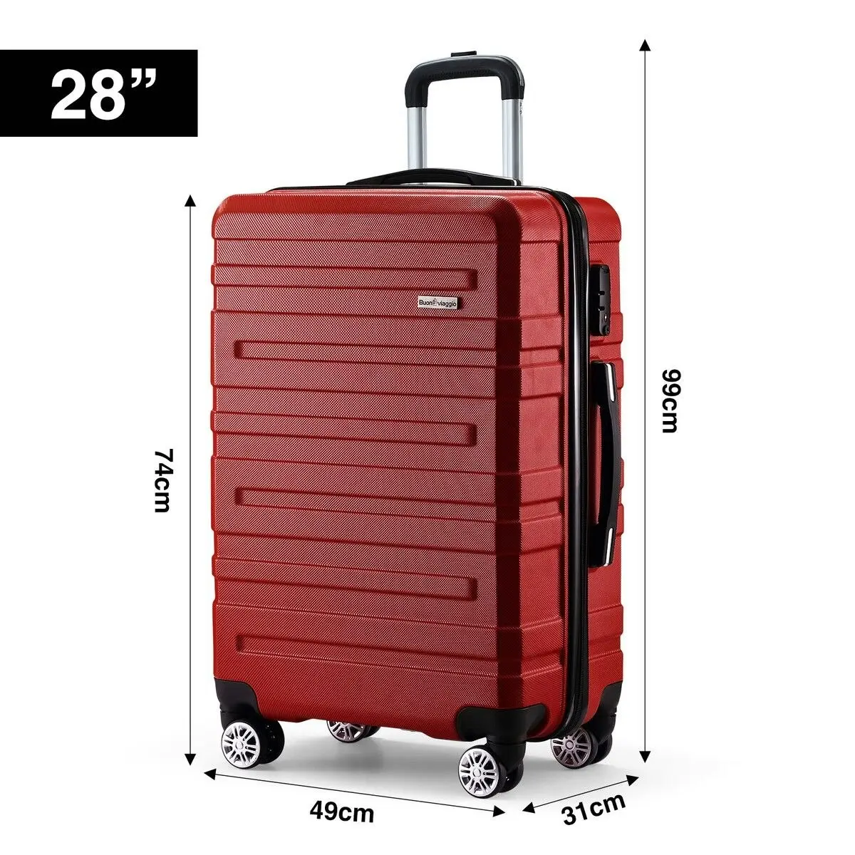 Buon Viaggio 3 Piece Luggage Set Travel Suitcases Hard Carry On Trolley Lightweight with TSA Lock and 2 Covers Red