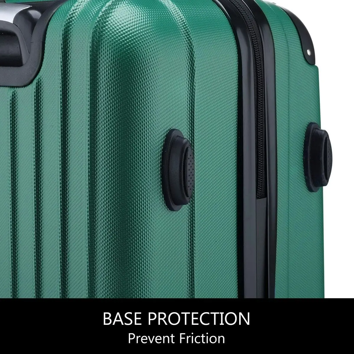 Buon Viaggio 3 Piece Luggage Set Carry On Suitcases Travel Cabin Bags Hard Shell Case with Wheels Lightweight Rolling Trolley TSA Lock 2 Covers Green