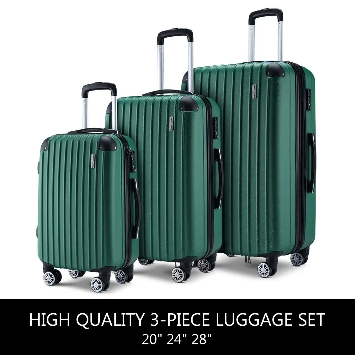 Buon Viaggio 3 Piece Luggage Set Carry On Suitcases Travel Cabin Bags Hard Shell Case with Wheels Lightweight Rolling Trolley TSA Lock 2 Covers Green