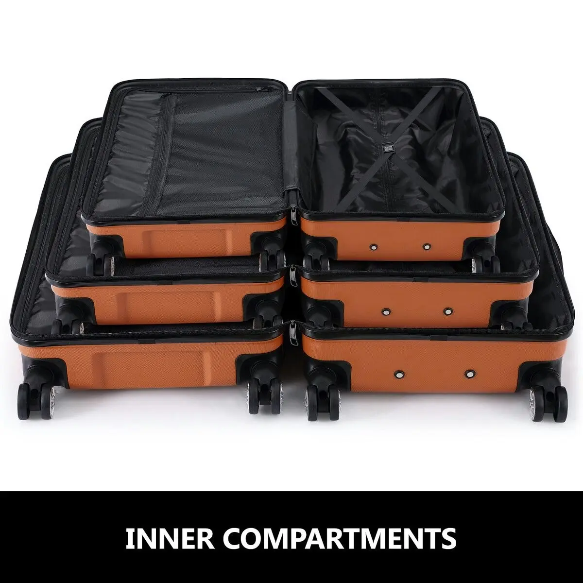 Buon Viaggio 3 Piece Luggage Travel Set Hard Carry On Suitcases Lightweight Trolley with 2 Covers and TSA Lock Orange