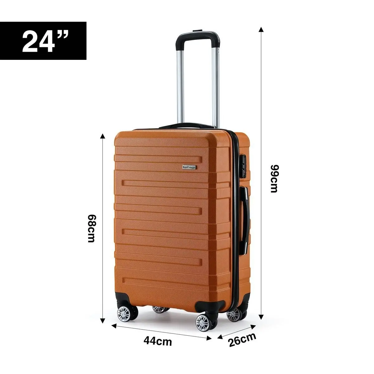 Buon Viaggio 3 Piece Luggage Travel Set Hard Carry On Suitcases Lightweight Trolley with 2 Covers and TSA Lock Orange