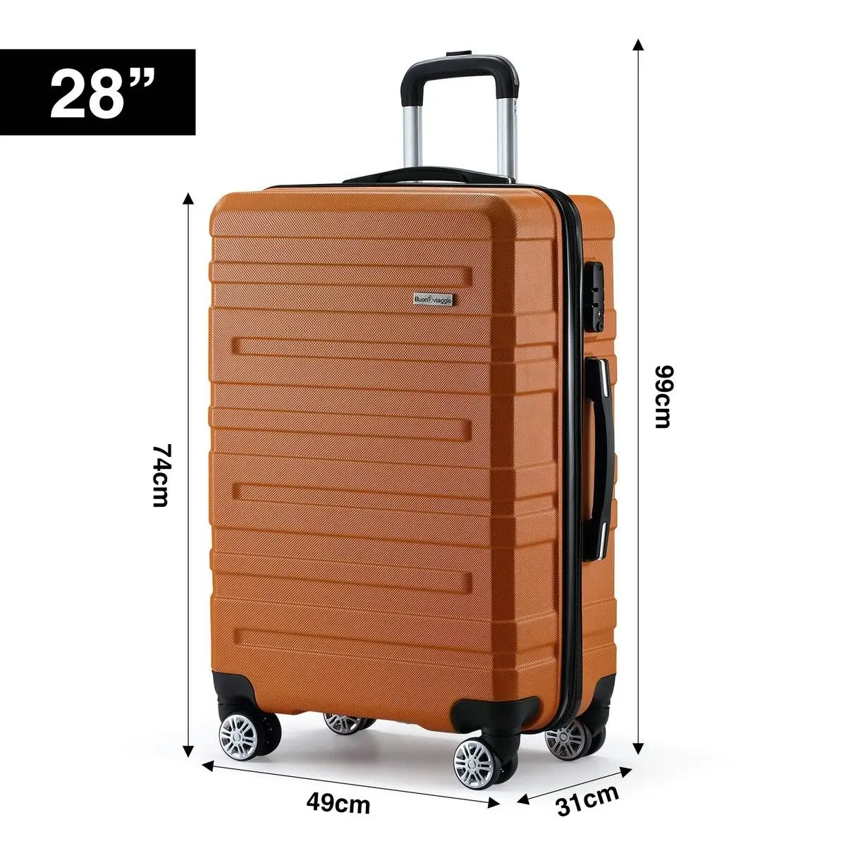 Buon Viaggio 3 Piece Luggage Travel Set Hard Carry On Suitcases Lightweight Trolley with 2 Covers and TSA Lock Orange