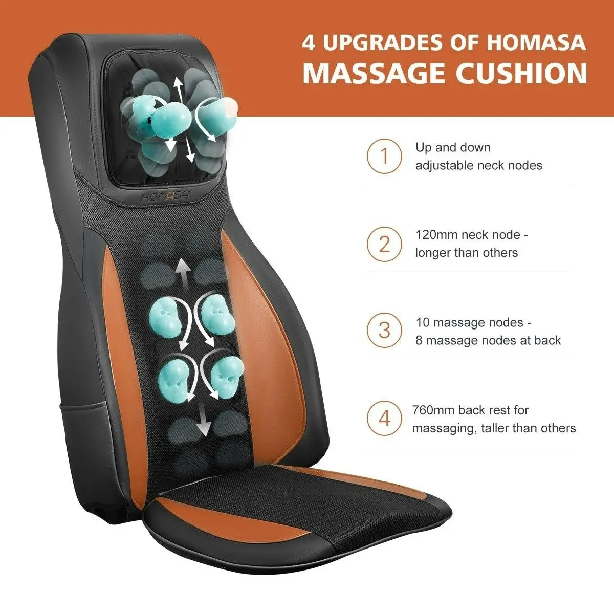 HOMASA Full Body Neck Back Massager Shiatsu Massage Chair Car Seat Cushion Orange