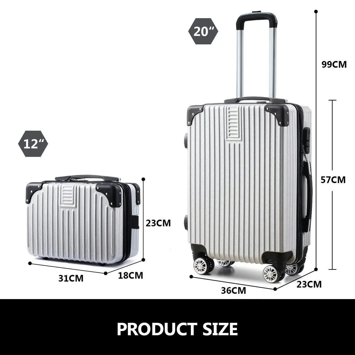 Buon Viaggio 2 Piece Luggage Set Carry On Travel Suitcases Hard Shell Lightweight Traveller Checked Rolling Travelling Trolley Vanity Bag