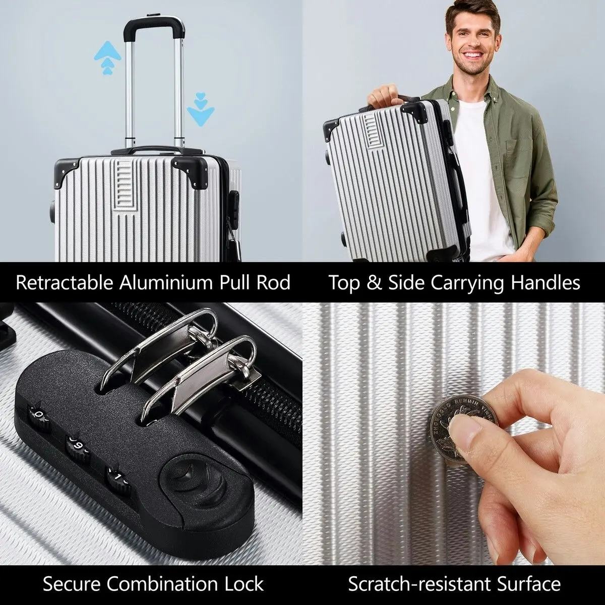 Buon Viaggio 2 Piece Luggage Set Carry On Travel Suitcases Hard Shell Lightweight Traveller Checked Rolling Travelling Trolley Vanity Bag