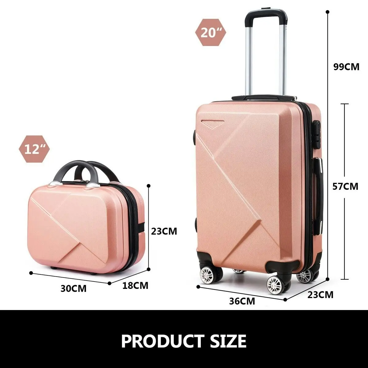 Ausway 2 Piece Luggage Set Travel Carry On Hard Shell Suitcases Traveller Rolling Travelling Checked Trolley Vanity Bag Lightweight