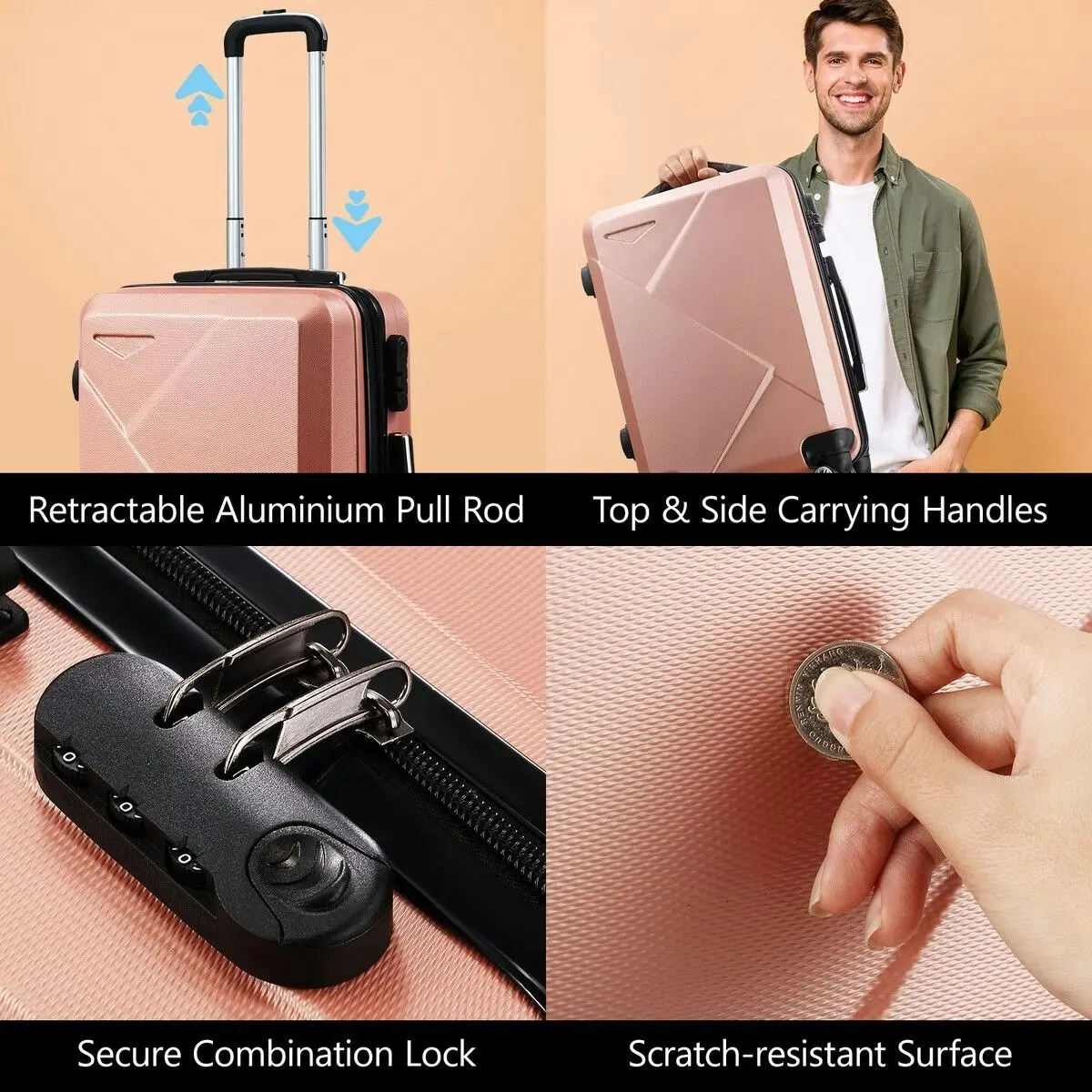 Ausway 2 Piece Luggage Set Travel Carry On Hard Shell Suitcases Traveller Rolling Travelling Checked Trolley Vanity Bag Lightweight