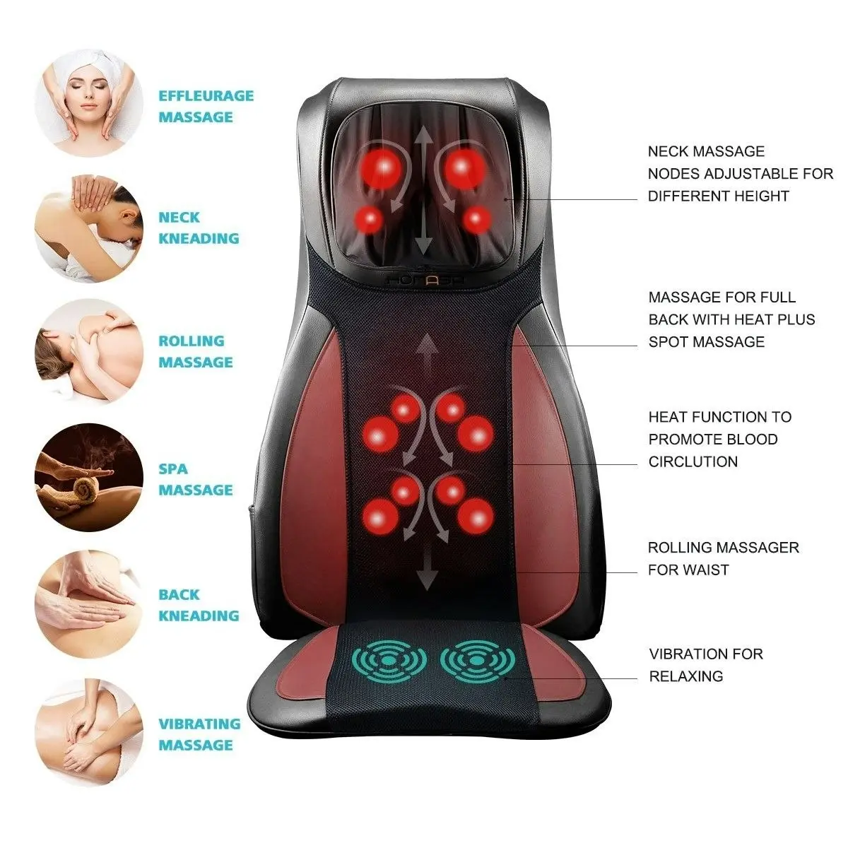 HOMASA Full Body Neck Back Massager Shiatsu Massage Chair Car Seat Cushion Red