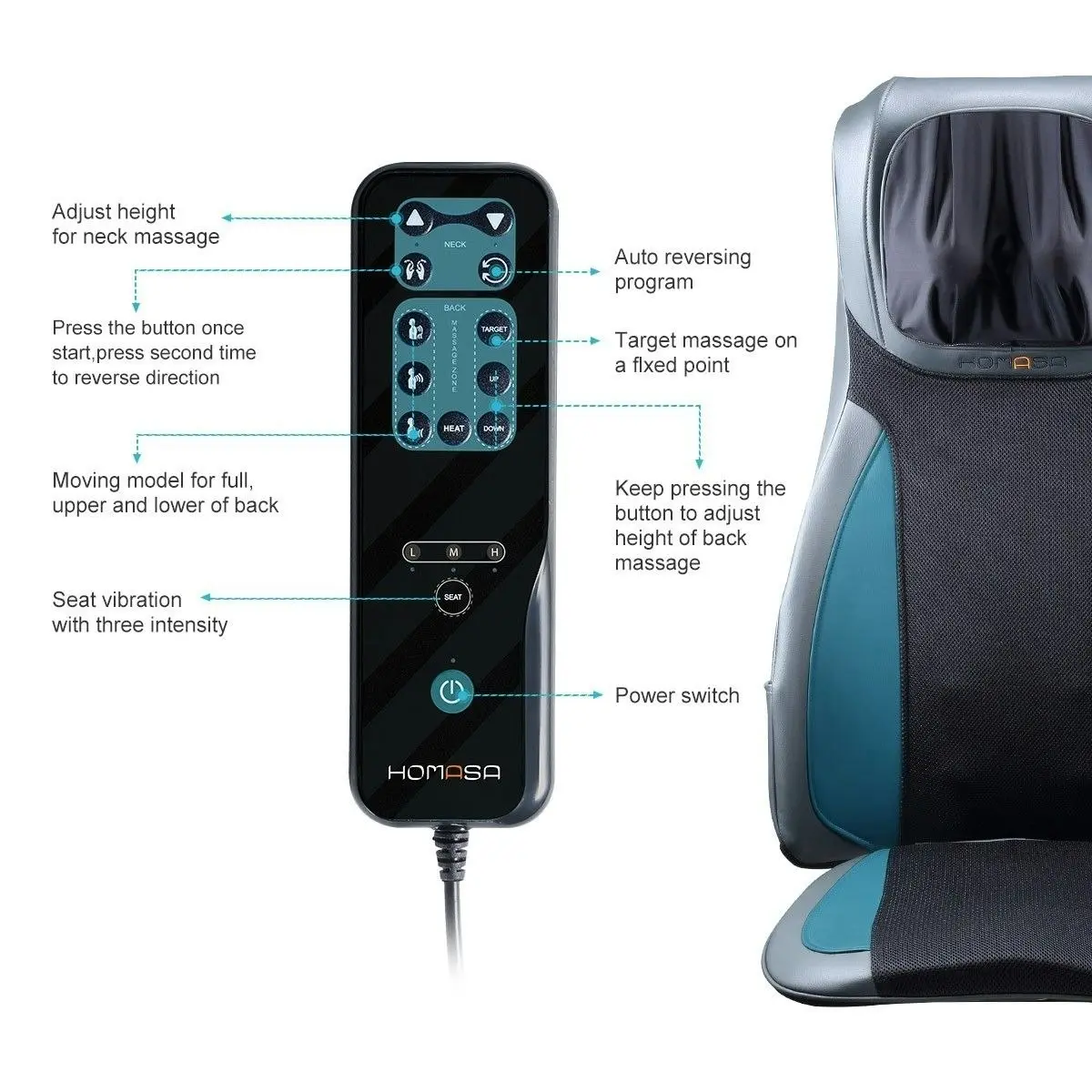 Ausway Neck and Back Shiatsu Massage Seat Cushion Chair Blue