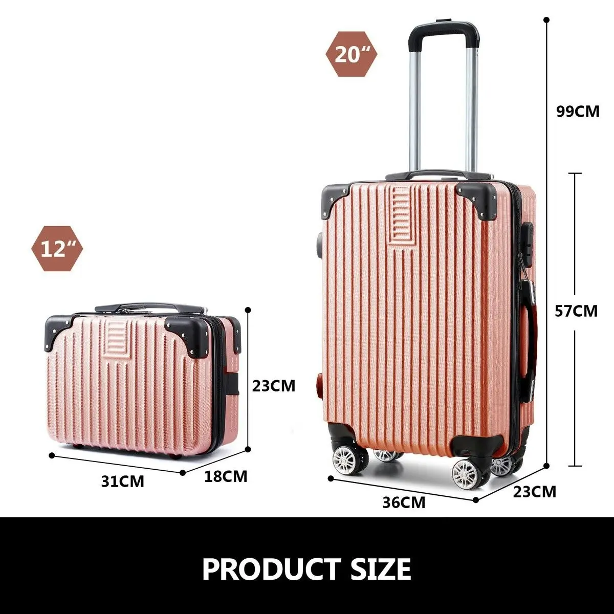 Buon Viaggio 2 Piece Luggage Set Carry On Hard Shell Travel Suitcases Traveller Checked Lightweight Rolling Trolley Vanity Bag