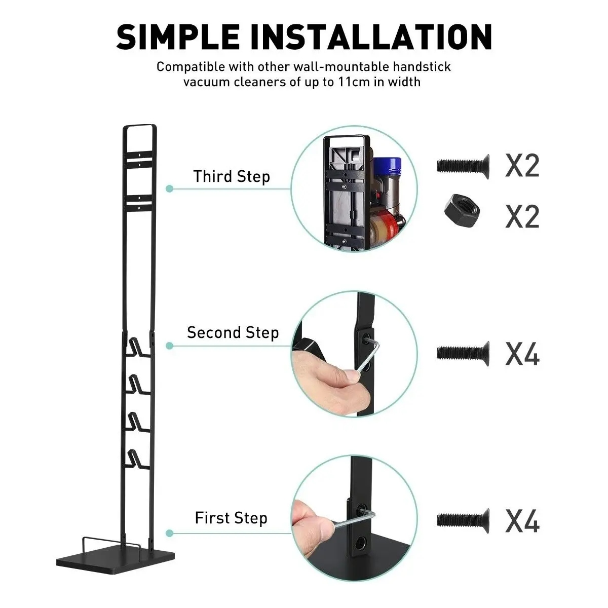 Ausway Dyson Vacuum Stand Rack Cleaner Accessories Holder Free Standing V6 V7 V8 V10 V11 V12 V15 Black