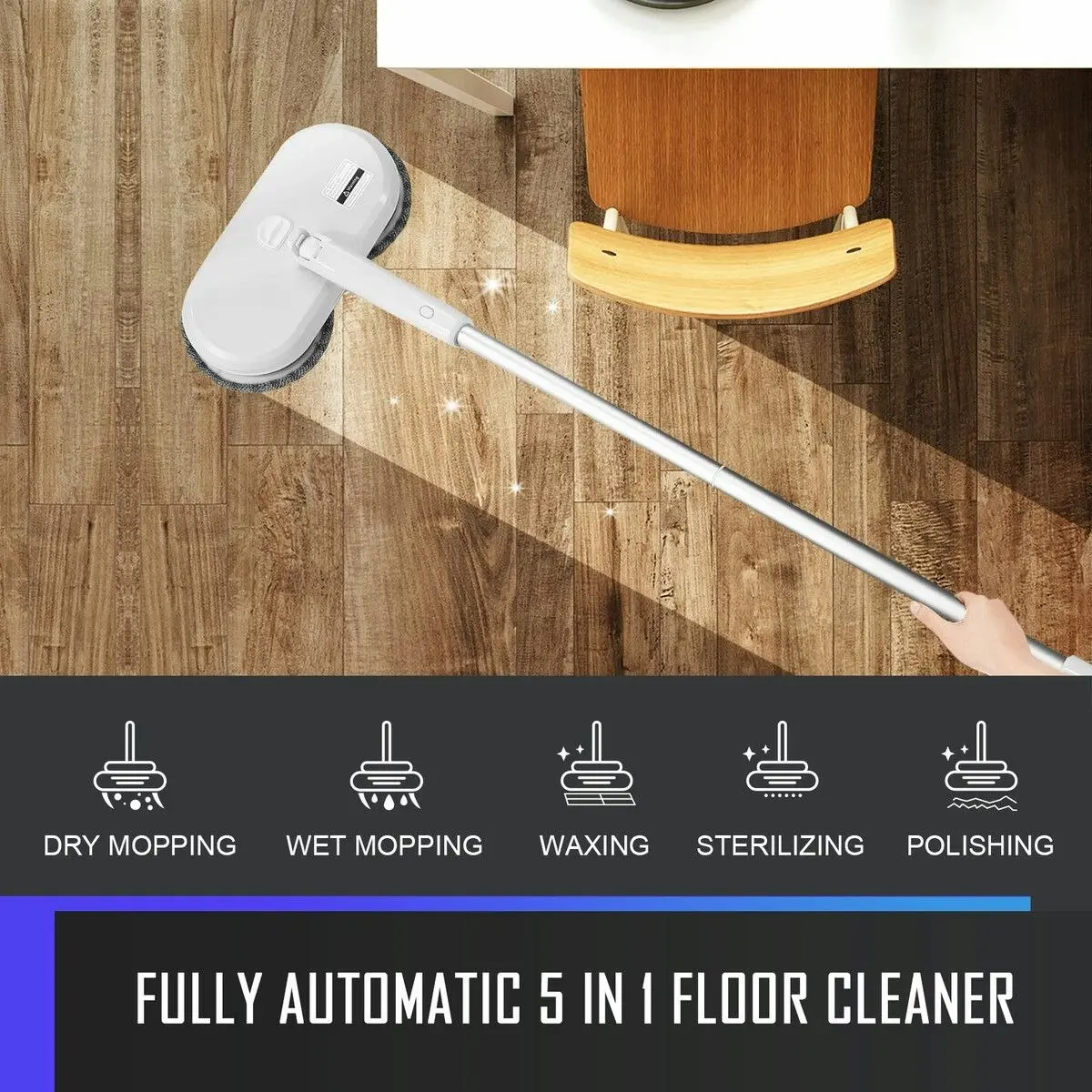 Maxkon 5in1 Electric Spin Mop Cordless Floor Cleaner Sterilization Waxing Polisher Sweeper Washer Tile Wood Dry Wet Cleaning Machine Disinfection