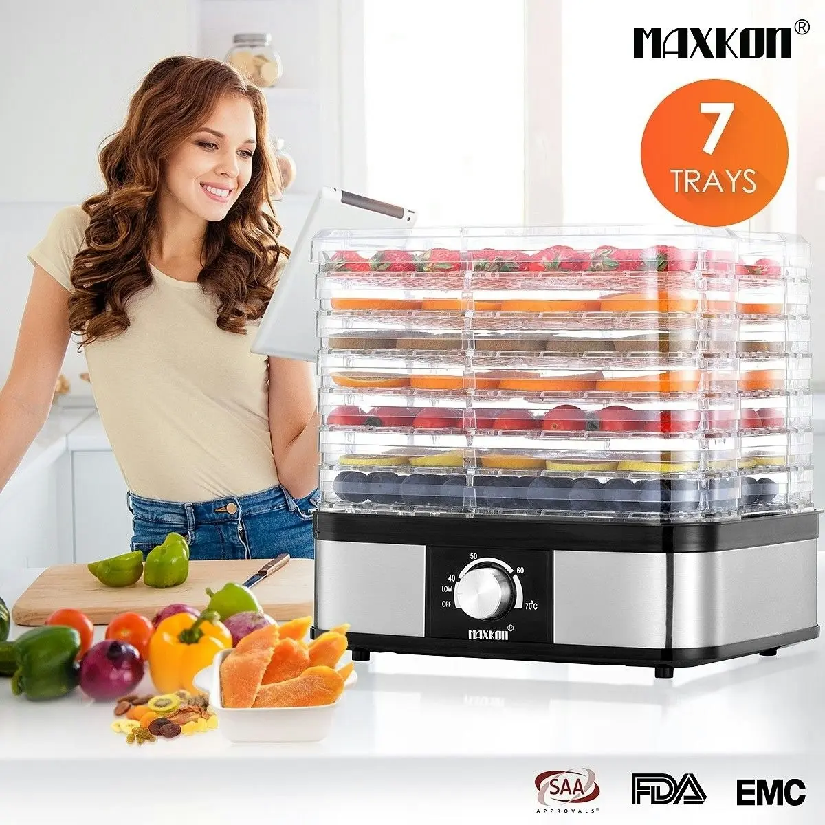 Maxkon Food Dehydrator Fruit Meat Dryer Beef Jerky Maker with 7 Adjustable Trays   Black