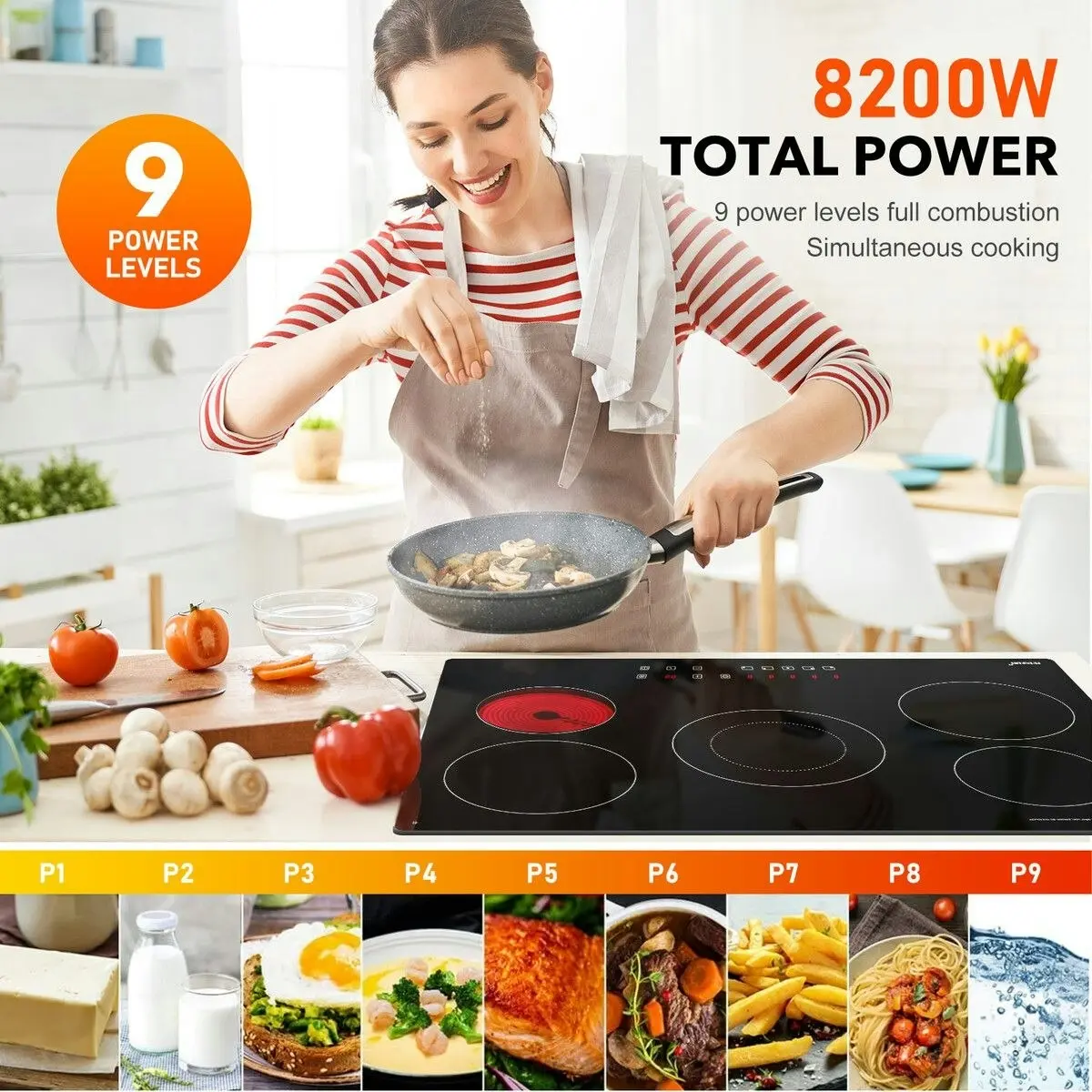 Maxkon Ceramic Cooktop Stove Electric Cooker Hob Glass Top 5 Burners 6 Zones Touch Control Built In