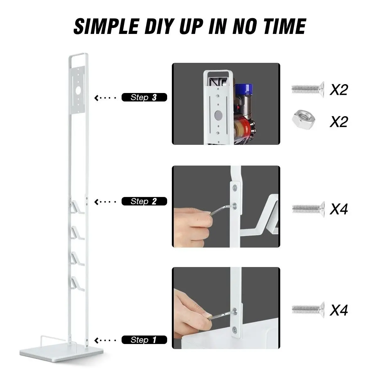 Ausway Freestanding Dyson Cordless Vacuum Cleaner Metal Stand Rack Hook V6 V7 V8 V10 V11 V12 V15 White