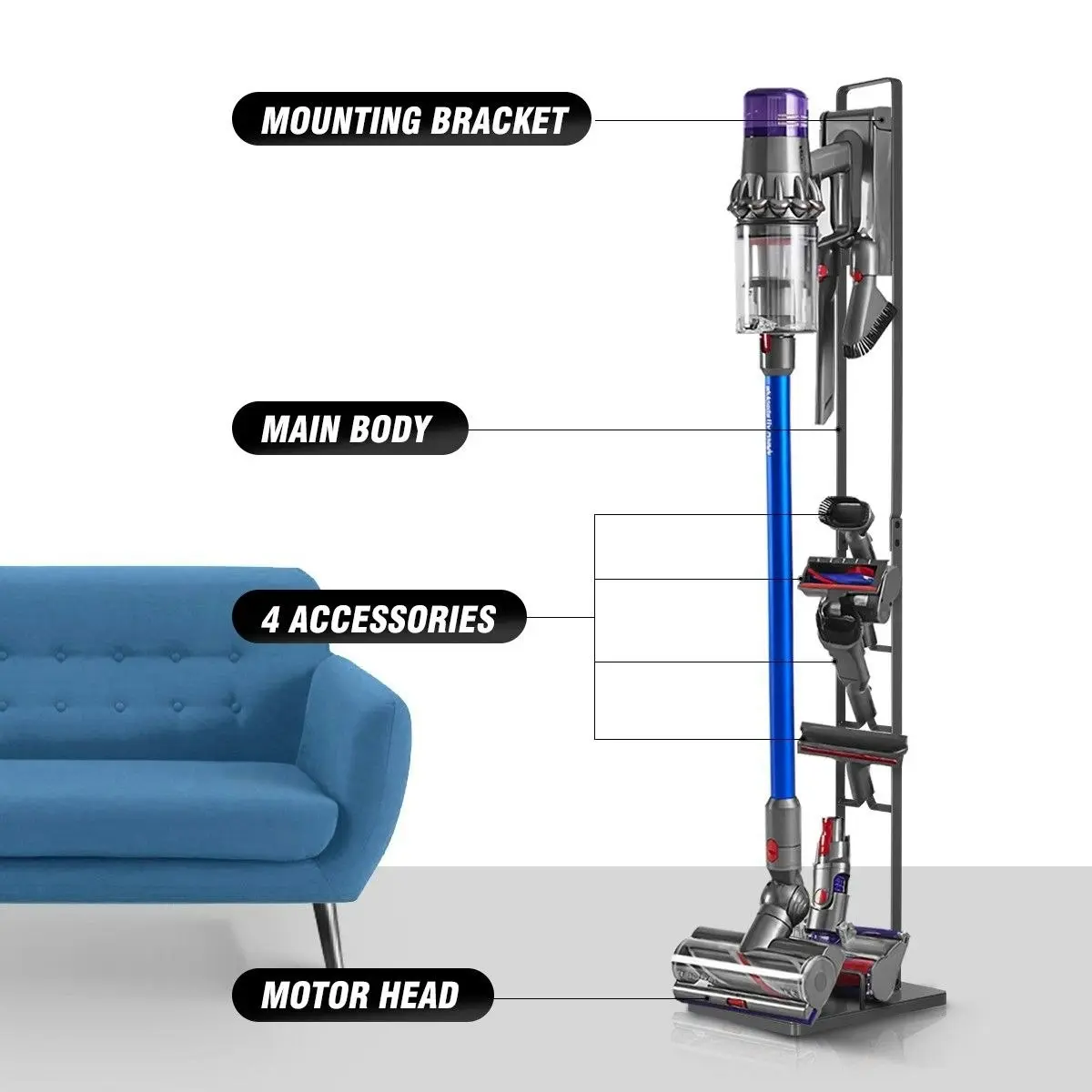 Ausway Freestanding Dyson Cordless Vacuum Cleaner Metal Stand Rack Hook V6 V7 V8 V10 V11 V12 V15 Grey